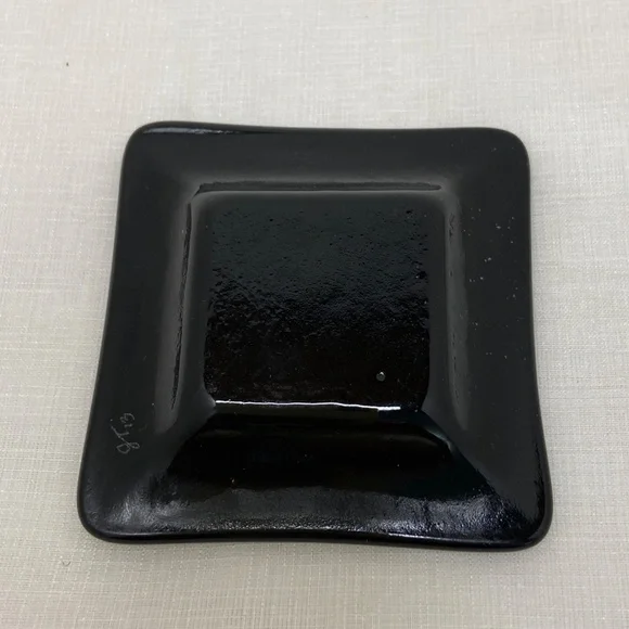 Jane Tivol Studio Art Glass 2013 Green Dichroic And Black Glass Trinket Dish - Picture 4 of 9